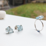 Juego Aretes y Anillo en piedra Agua Marina
