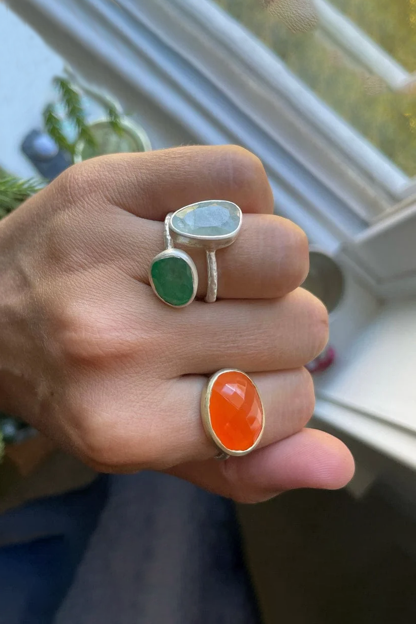 Anillo en gema natural Cornalia Anillo circular en Cornalina en plata 950 - Imagen 1