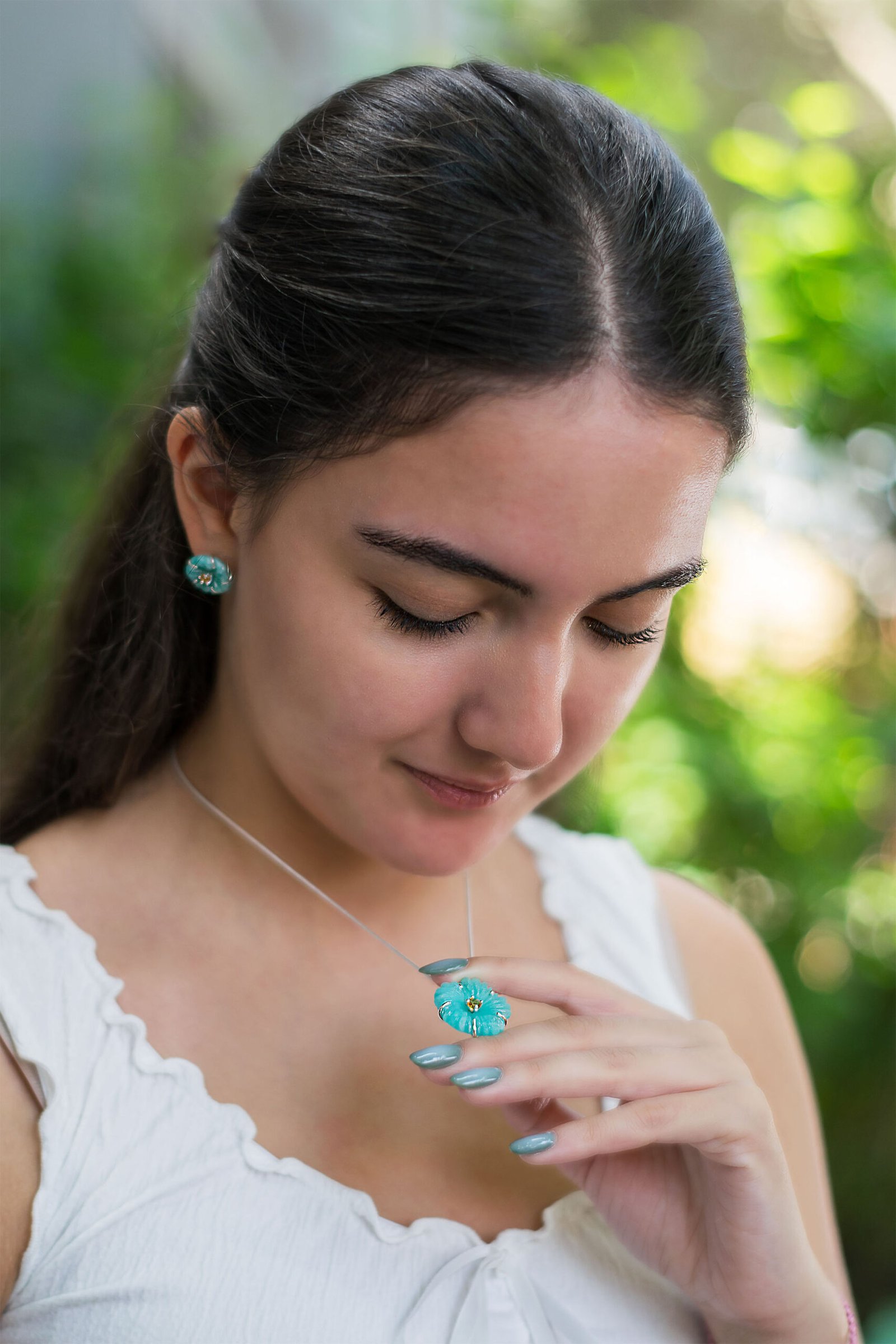 C COLLAR CON DIJE AMAZONITA Y CRISTAL CITRINO EN PLATA 950. PRECIO Collar con dije Amazonita y cristal Citrino en plata 950 - Imagen 1