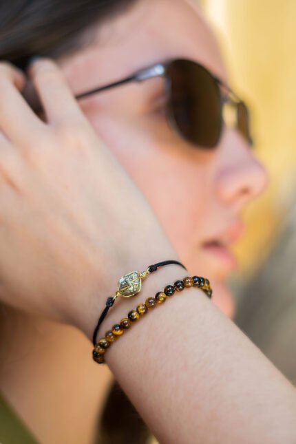 Pulseras en dúo piedra pirita y ojo de tigre