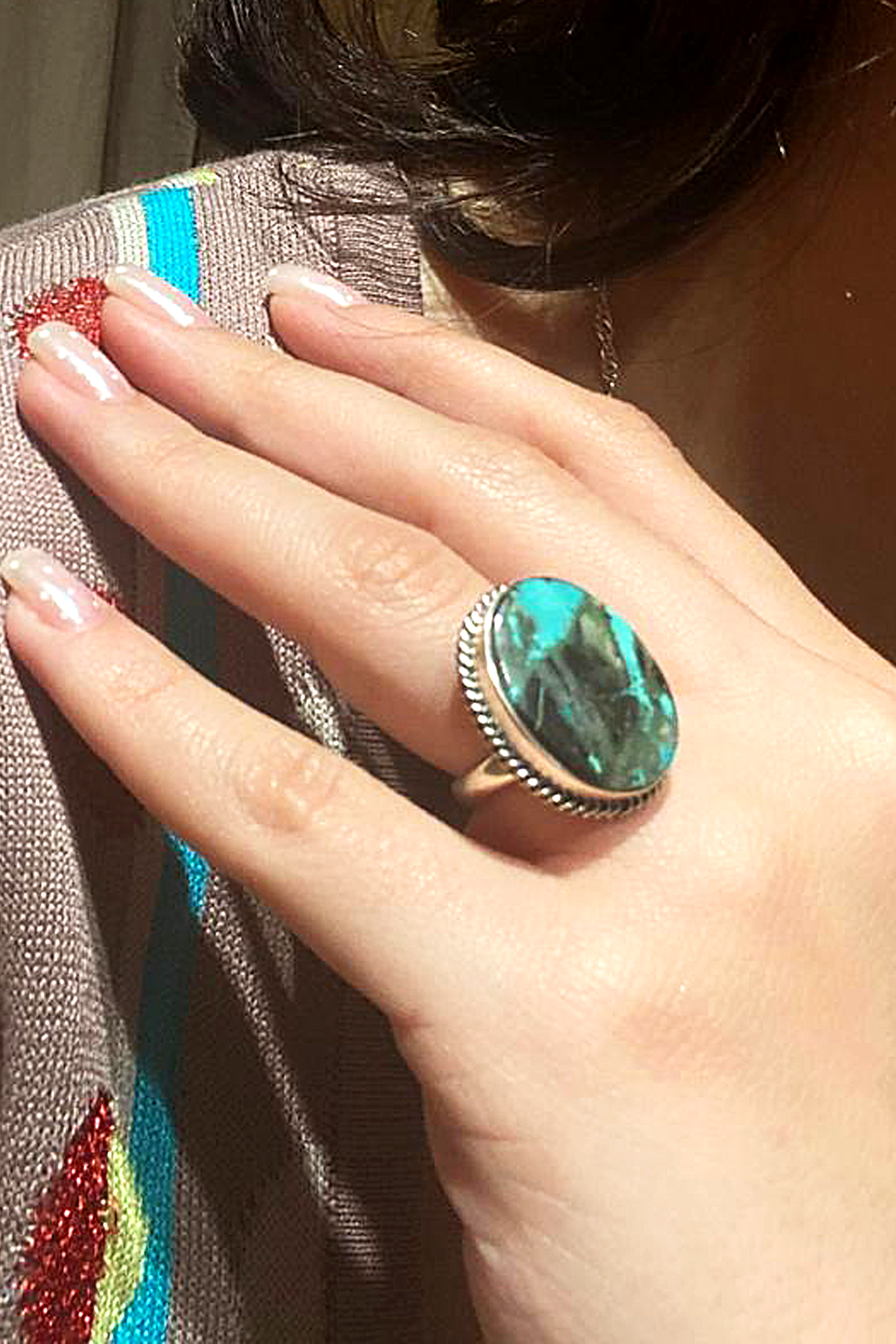 Anillo en plata 950 con turquesa natural Anillo en plata 950 con Turquesa natural - Imagen 1